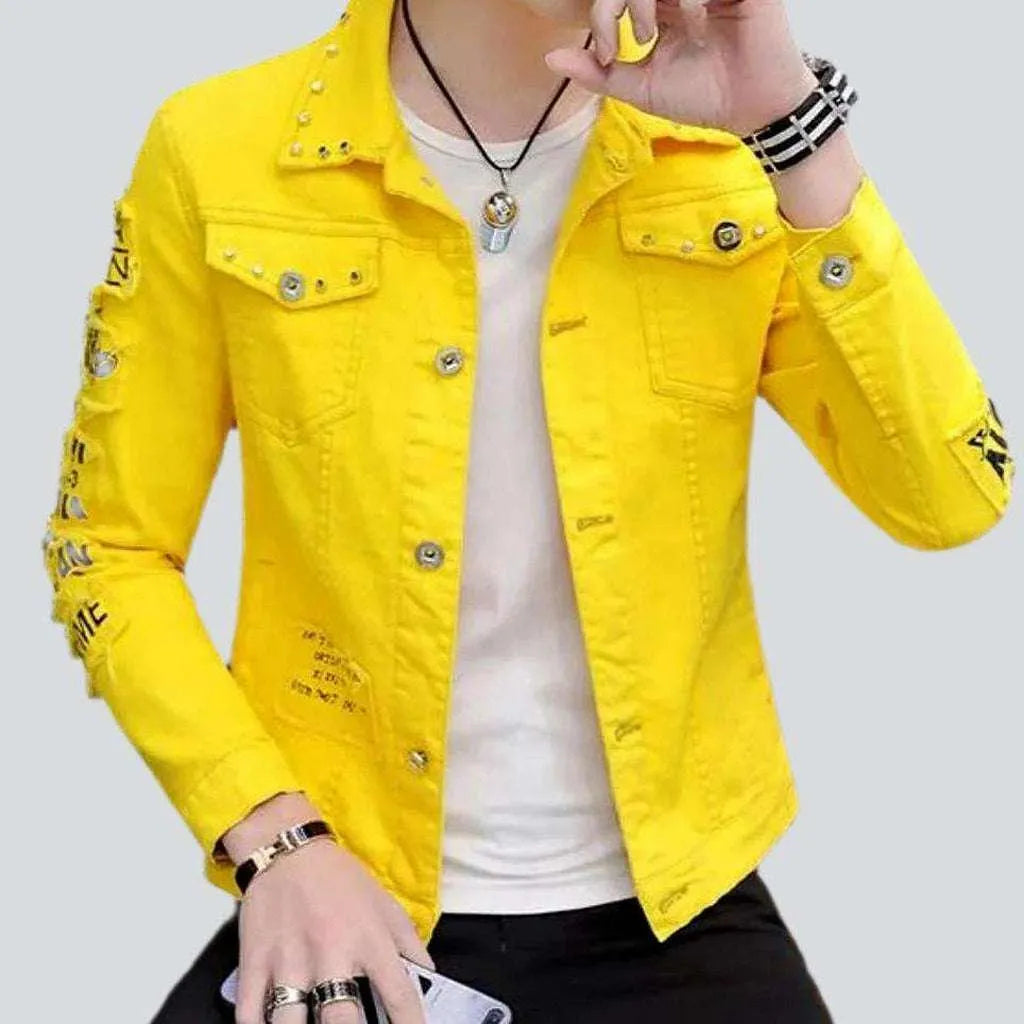 Embellished back print denim jacket