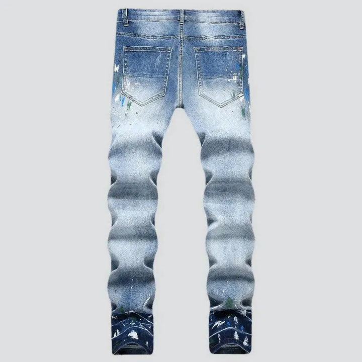 Painted-patches men's sanded jeans