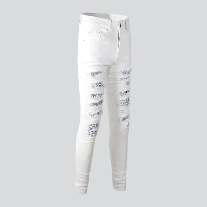 Distressed painted-patches jeans
 for men