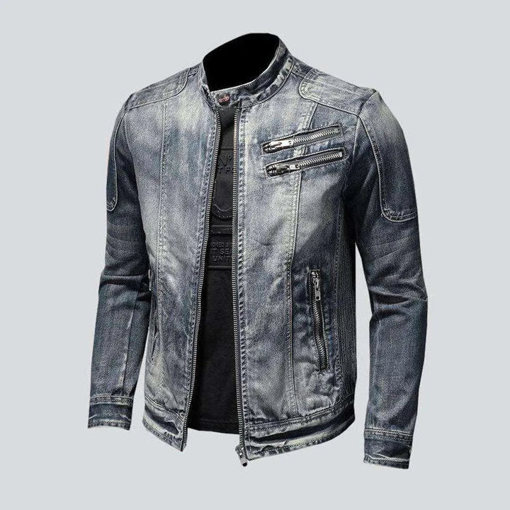 Vintage wash biker denim jacket