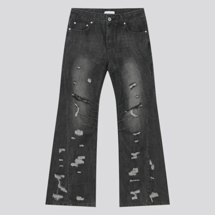 Sanded mid rise boho style jeans for men