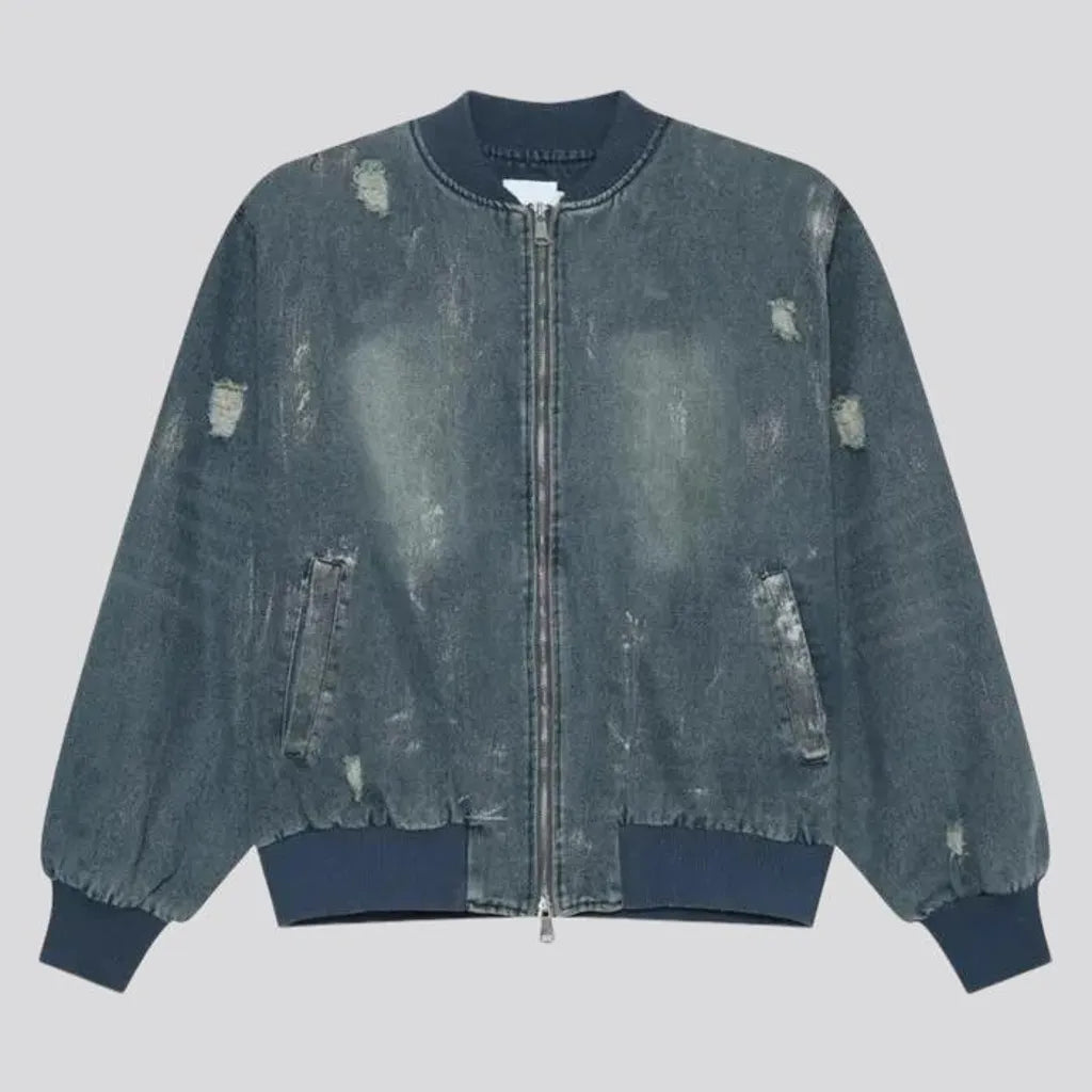 Vintage washed look men's jeans bomber jacket