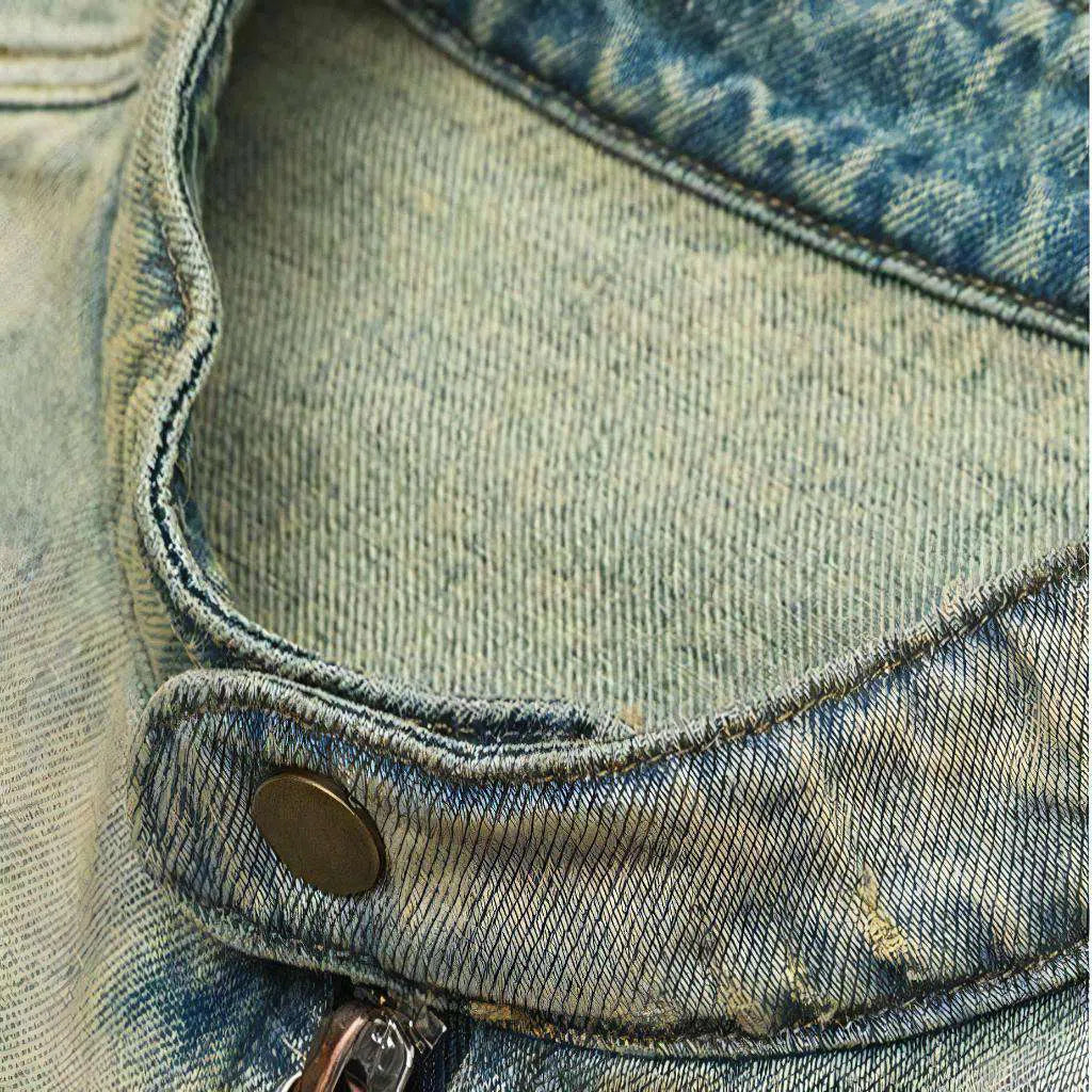 Sand hue zipper men's jean jacket