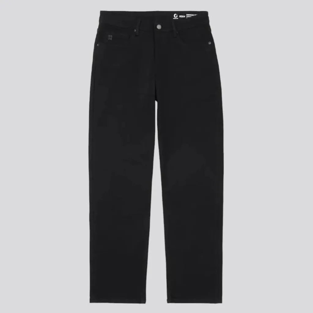 straight, monochrome, black, 14oz, high-waist, zipper-button, 5-pockets, men's jeans | Jeans4you.shop