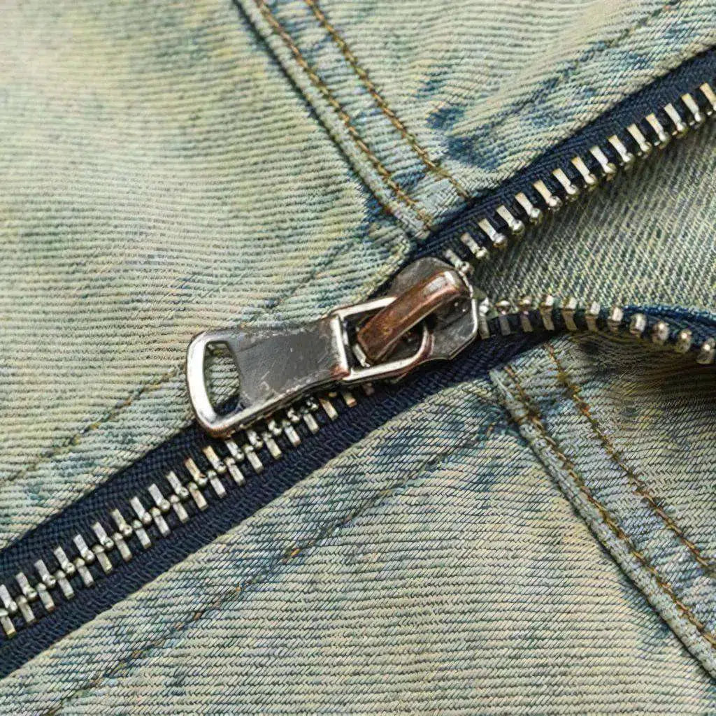 Sand hue zipper men's jean jacket