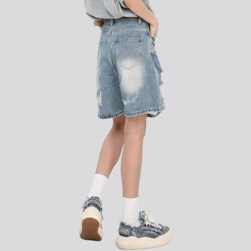 Sanded slouchy high-rise women's denim shorts