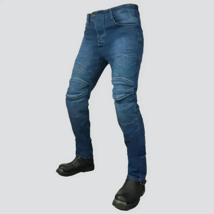 Mid-waist stonewashed riding jeans
 for men