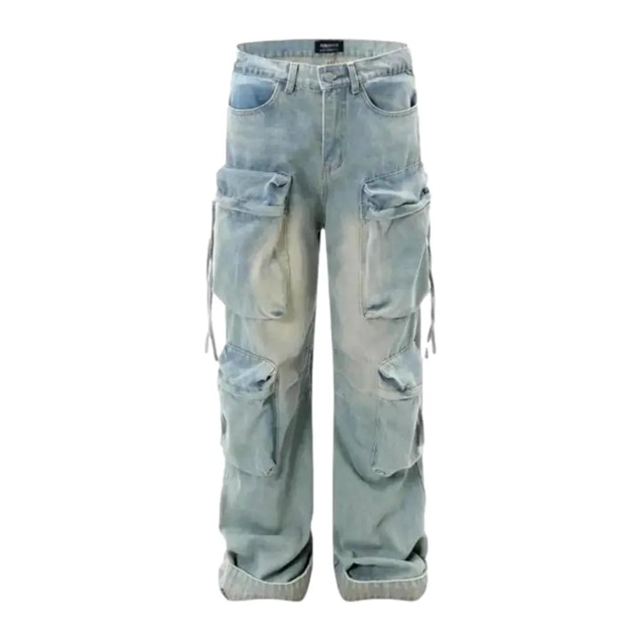 Vintage Light Wash Cargo Men's Jeans - Light Blue