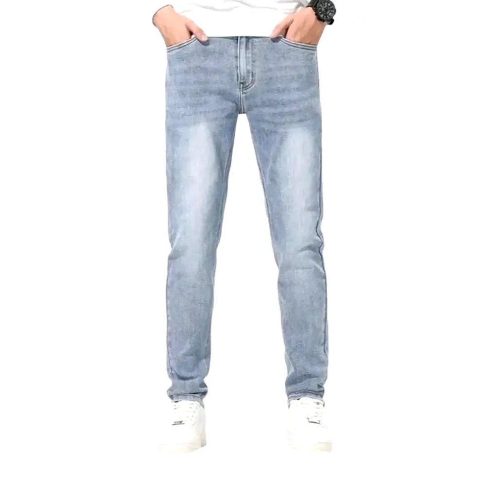 Stretchable Mid-waist Men's Jeans - Light Blue