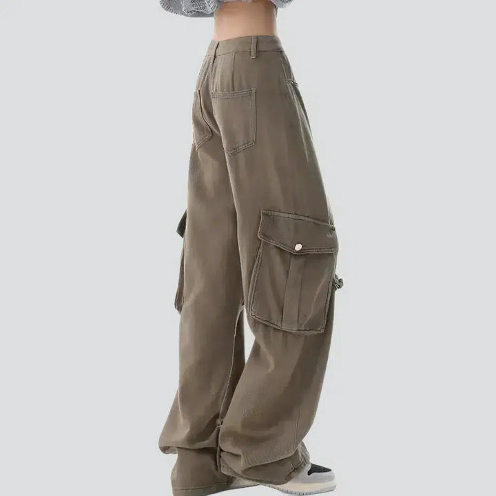 Zipper-button women's cargo jeans