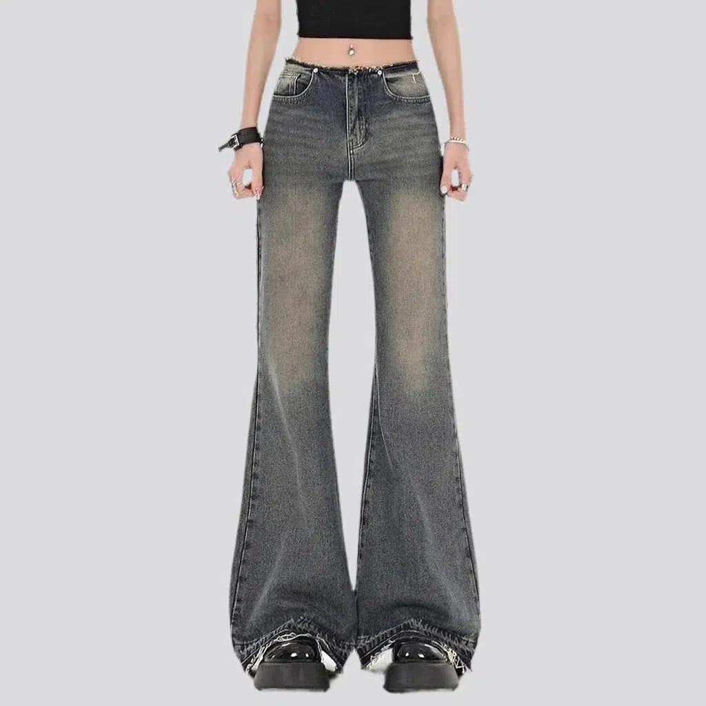 bootcut, vintage, sanded, whiskered, raw waistline, floor-length, low-waist, 5-pocket, zipper-button, women's jeans | Jeans4you.shop