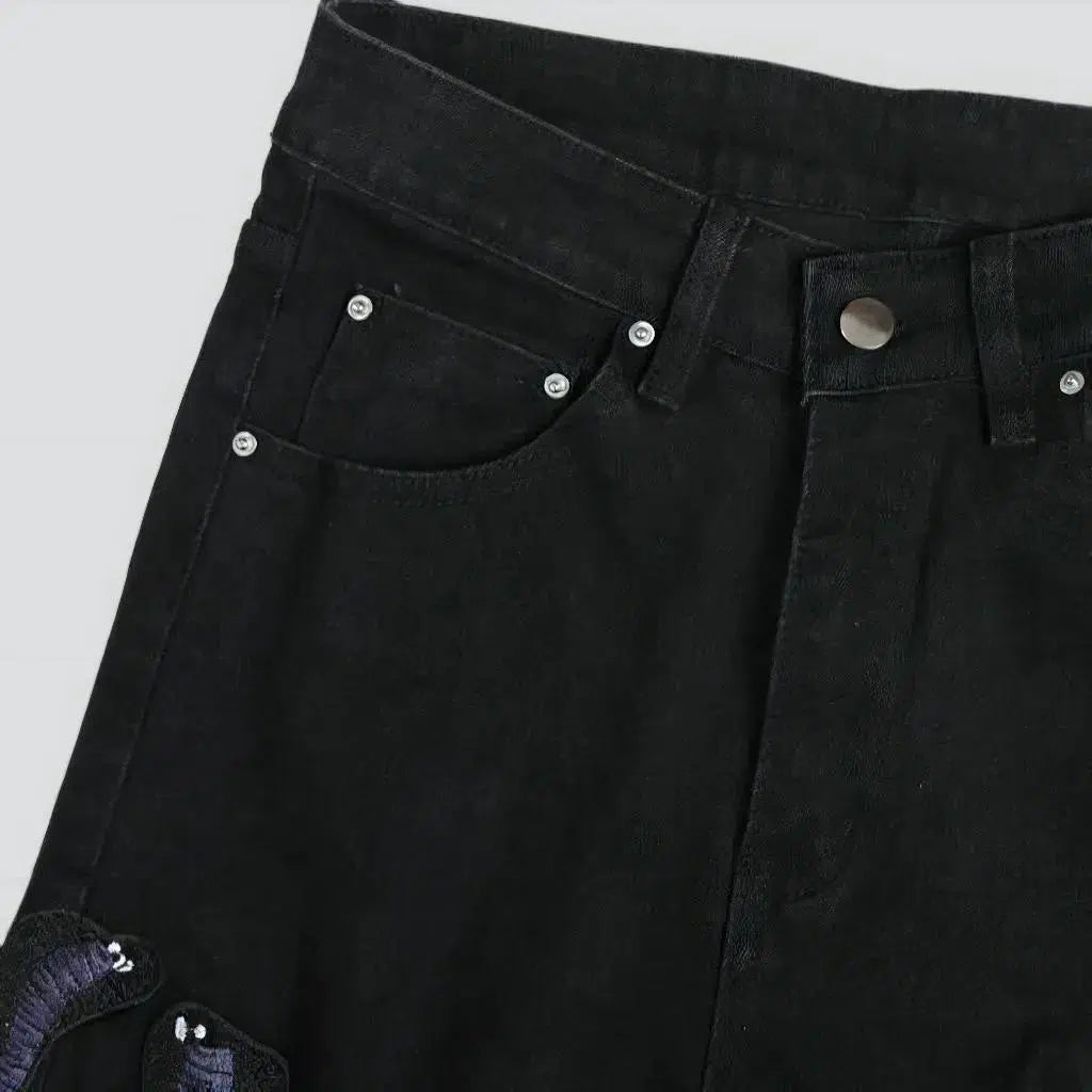 Embroidered men's mid-waist jeans