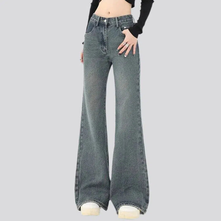 flared, vintage, medium wash, low-waist, zipper-button, 5-pocket, women's jeans | Jeans4you.shop