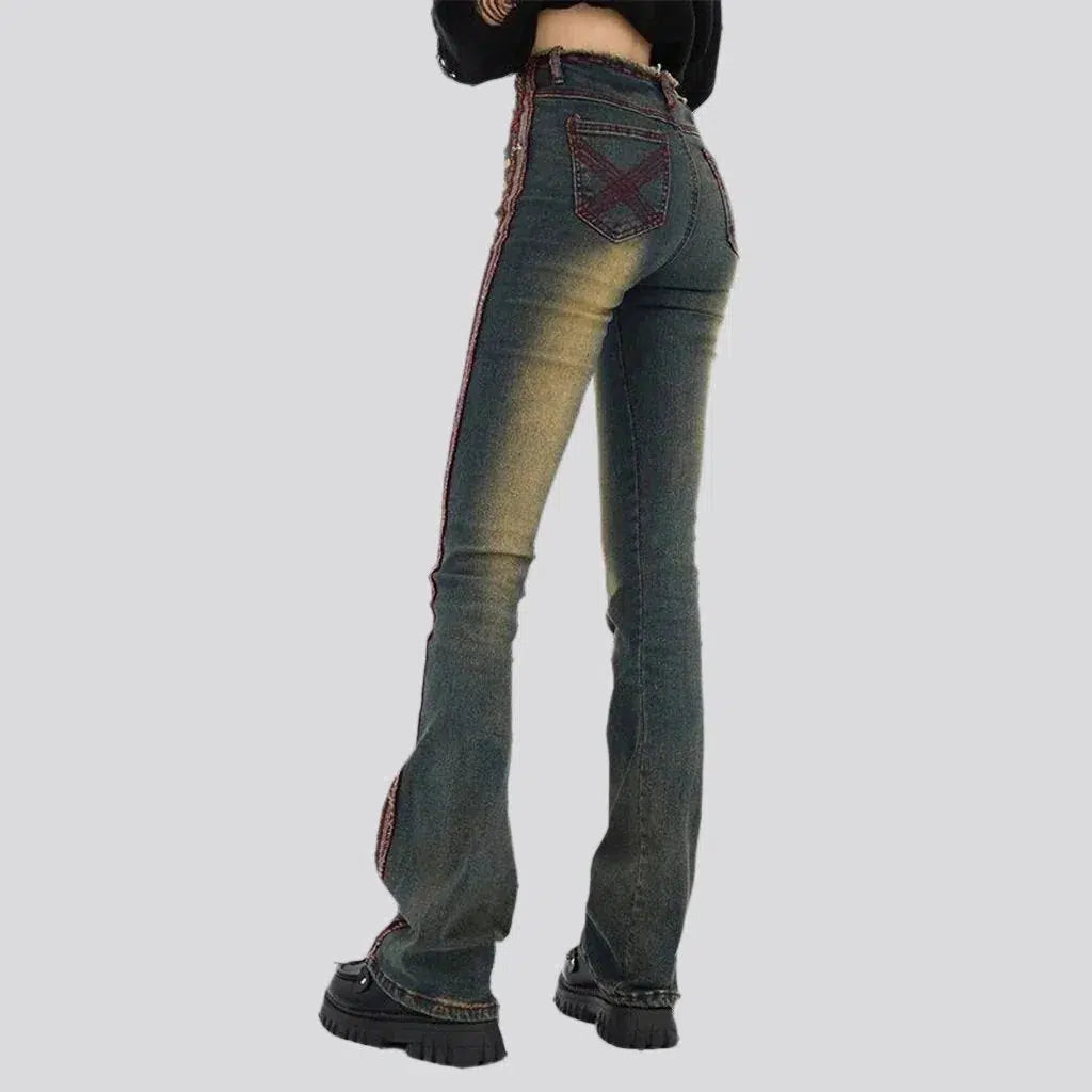 Embroidered bootcut jeans
 for ladies
