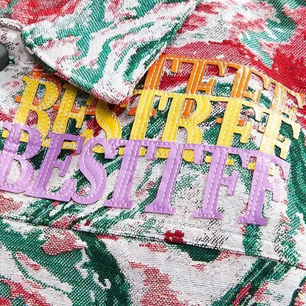 Color wavy ornament denim jacket