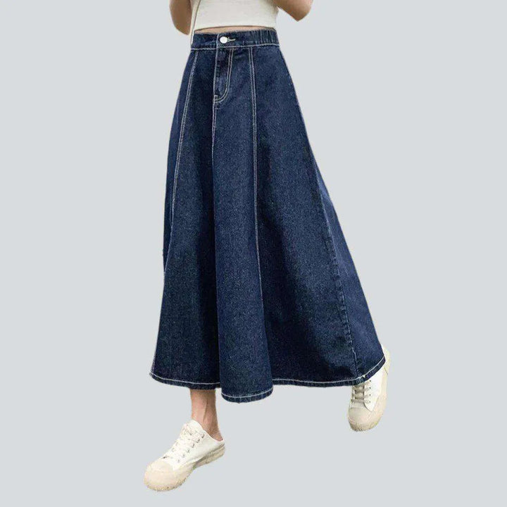 Stylish flared long denim skirt