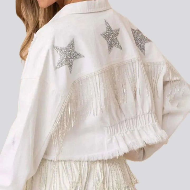 Stars-embroidery color jean jacket
 for ladies