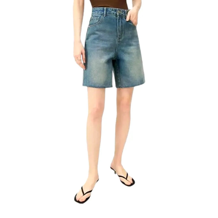 High Waist Women's Jean Shorts - Blue