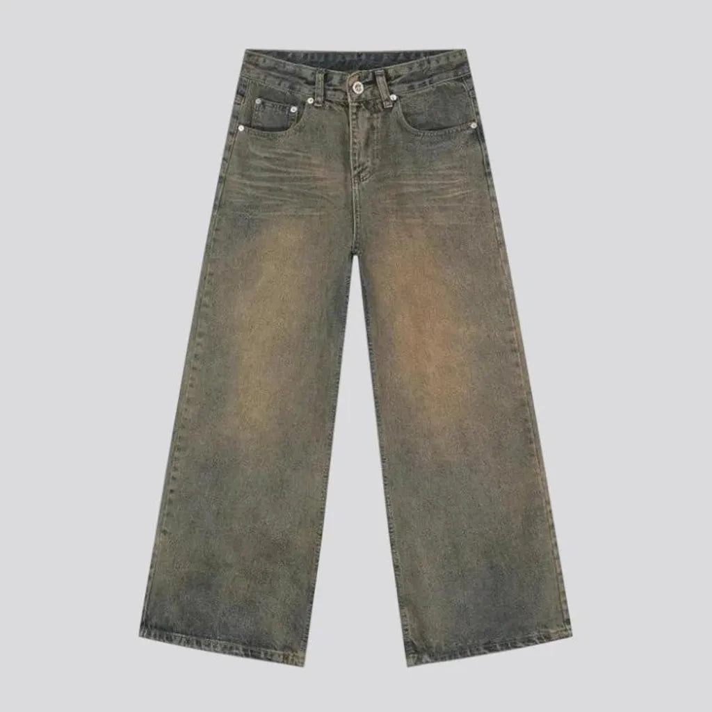 Retro faded wide fit jeans for men