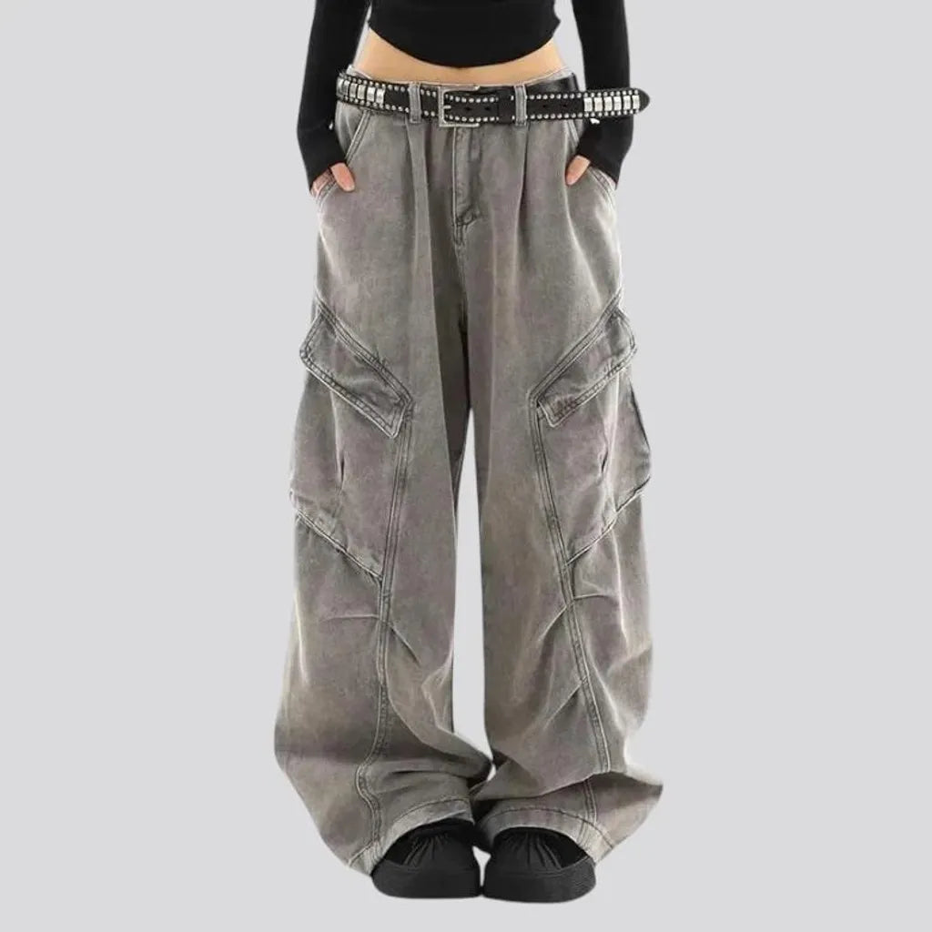 High rise baggy denim pants for women