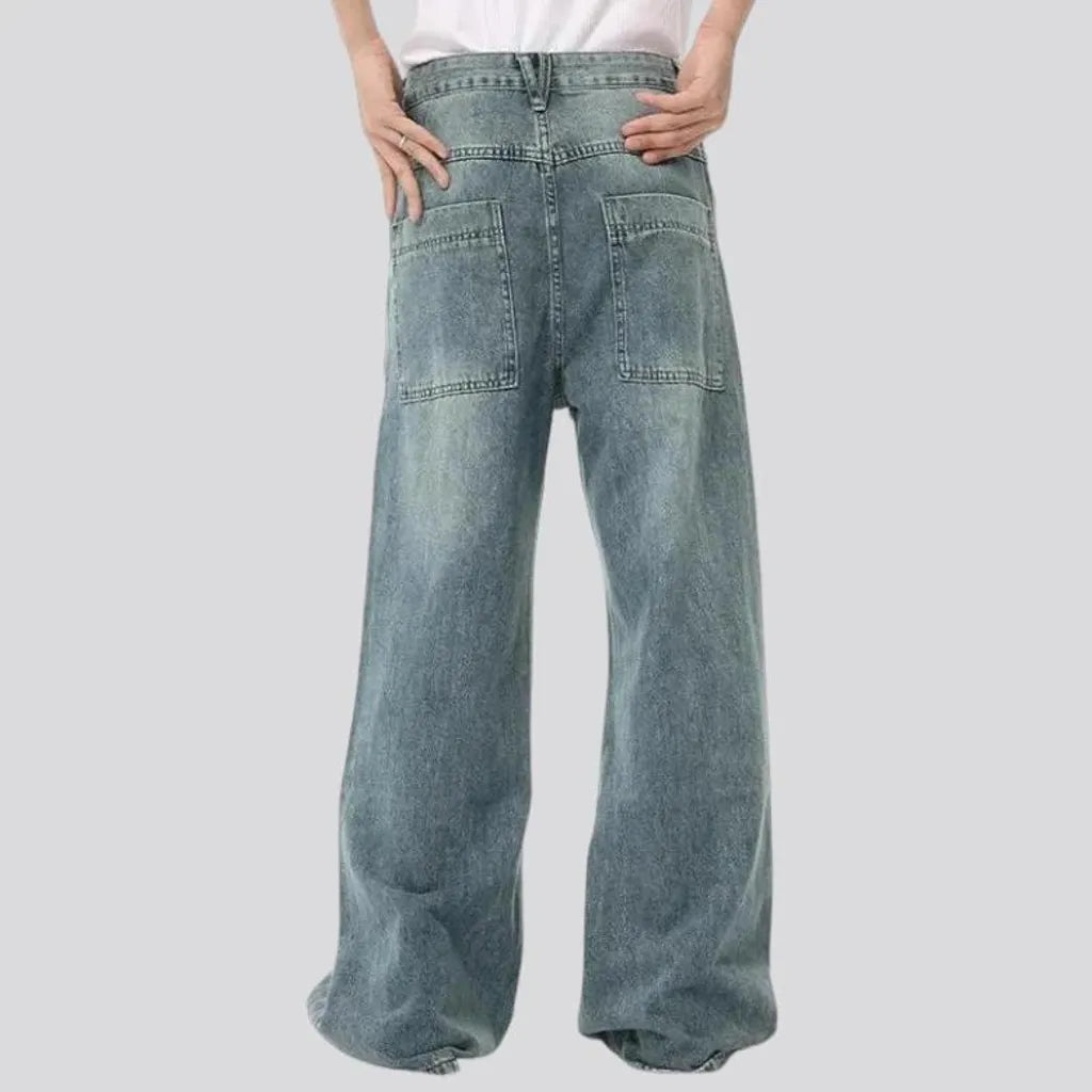 Whiskered baggy street style men's jeans