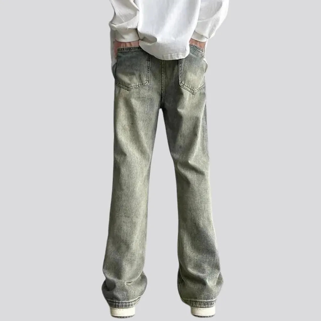 Whiskered bootcut fit men's jeans