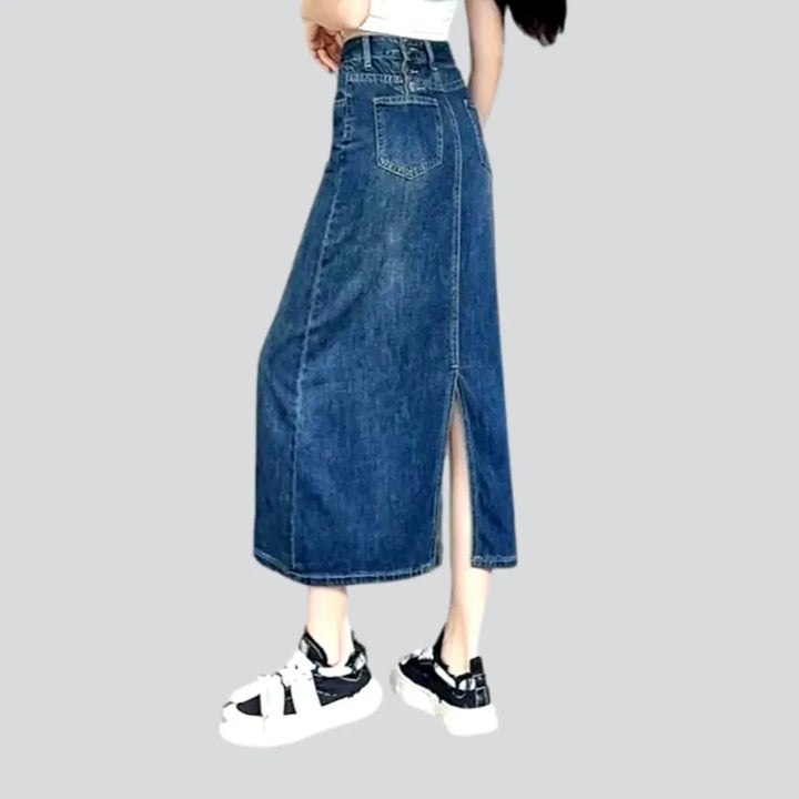 Stonewashed long jean skirt
 for women