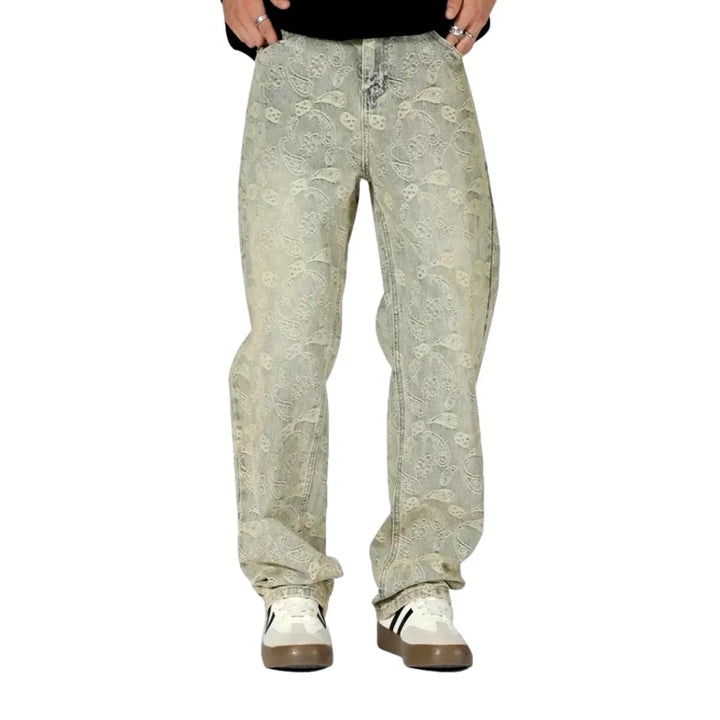 Street Style Loose Fit Men's Jeans - Light Blue