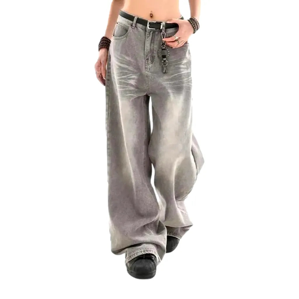 Boho Style High-waisted Women's Jeans - Grey