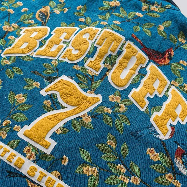 Yellow embroidery flowery denim jacket