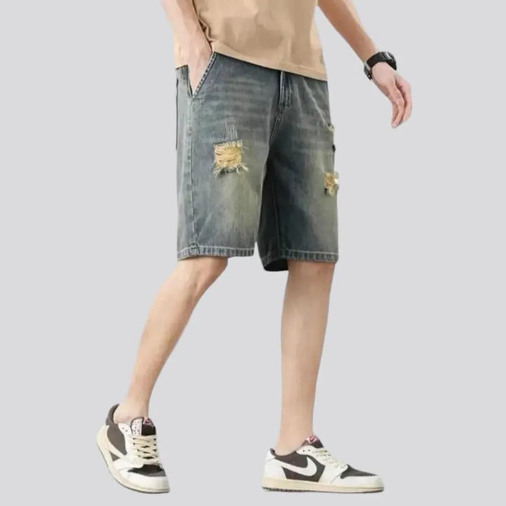 Distressed baggy men's denim shorts