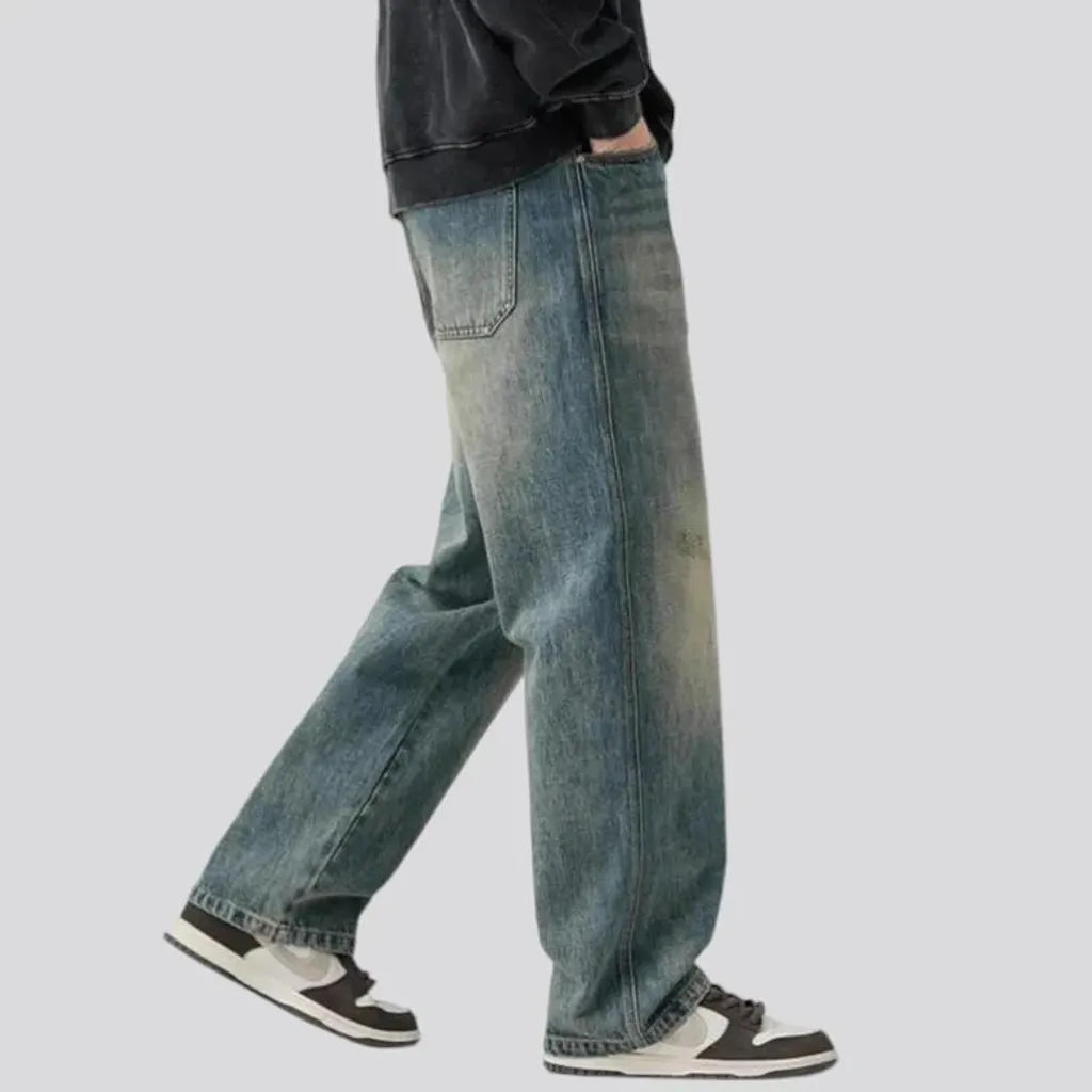 Whiskered baggy vintage men's jeans