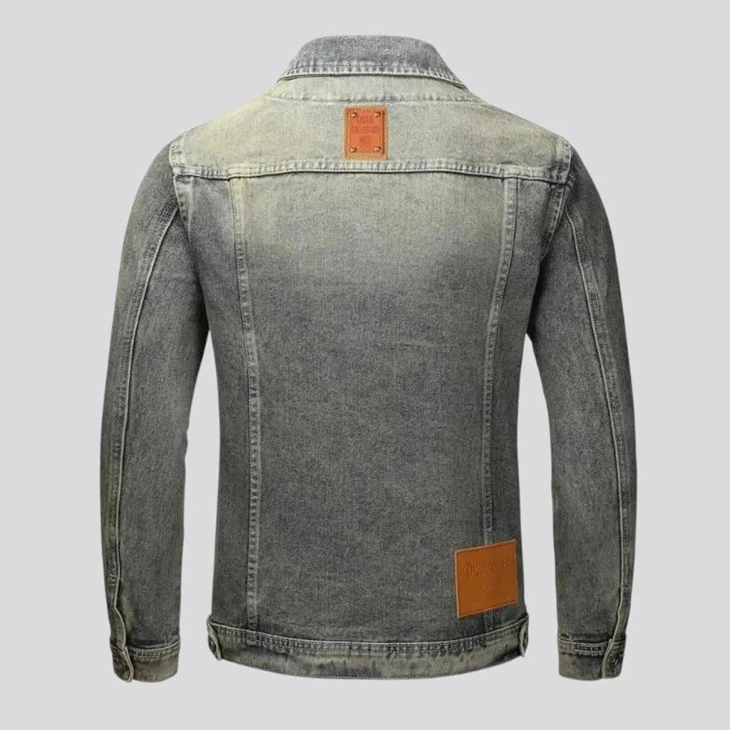 Biker style with frayed edges men's jeans jacket