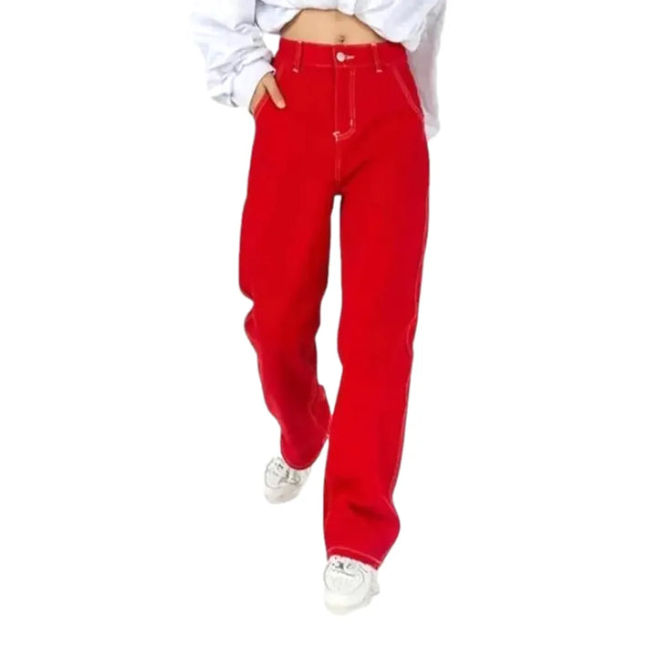 High Rise Women's Jeans Pants - Red