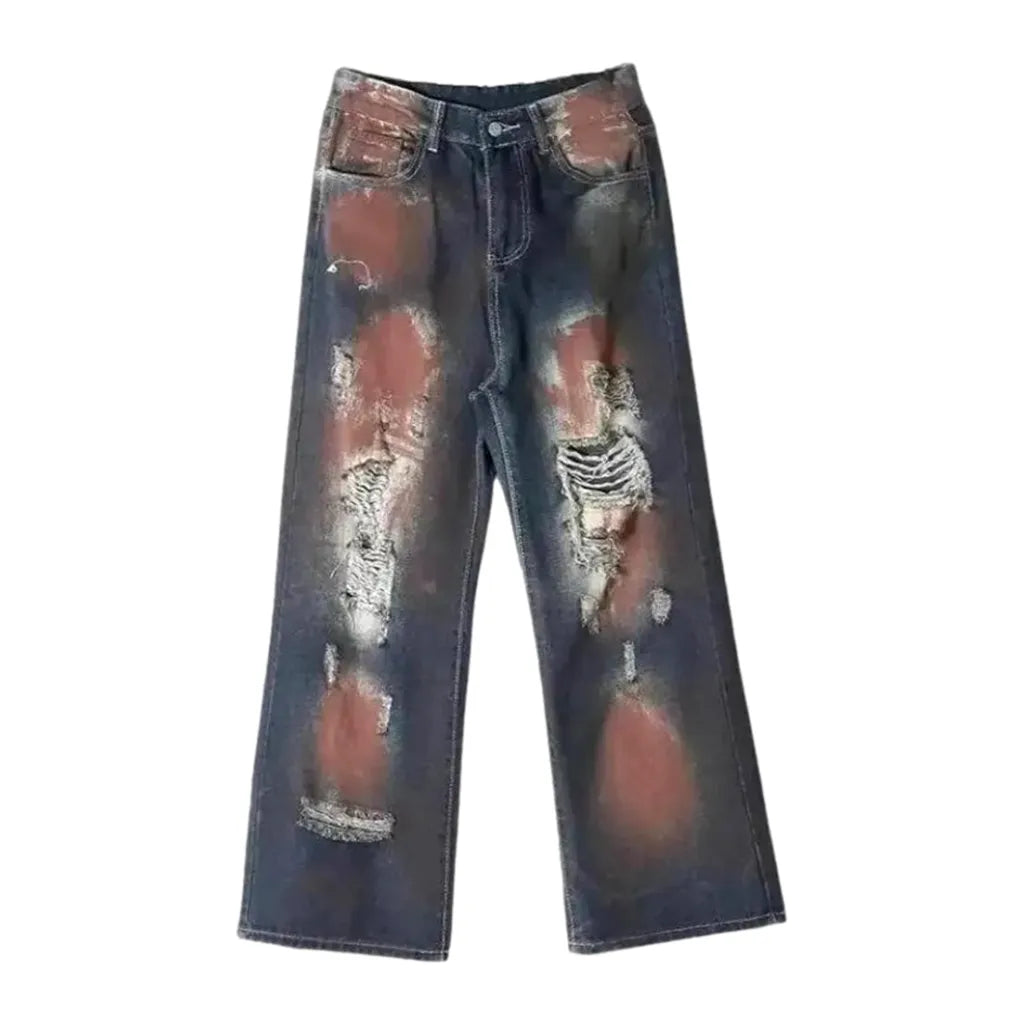 Baggy Fit Distressed Men's Jeans - Blue