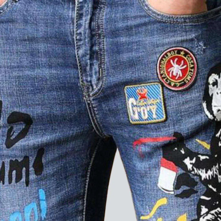 Color embroidery jeans for men
