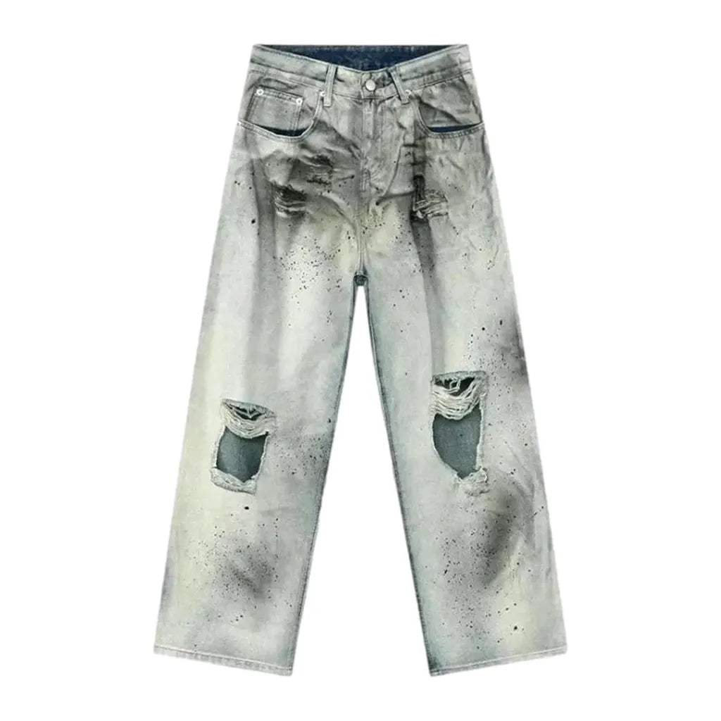 Paint Splattered Baggy Grunge Jeans for Men - Blue