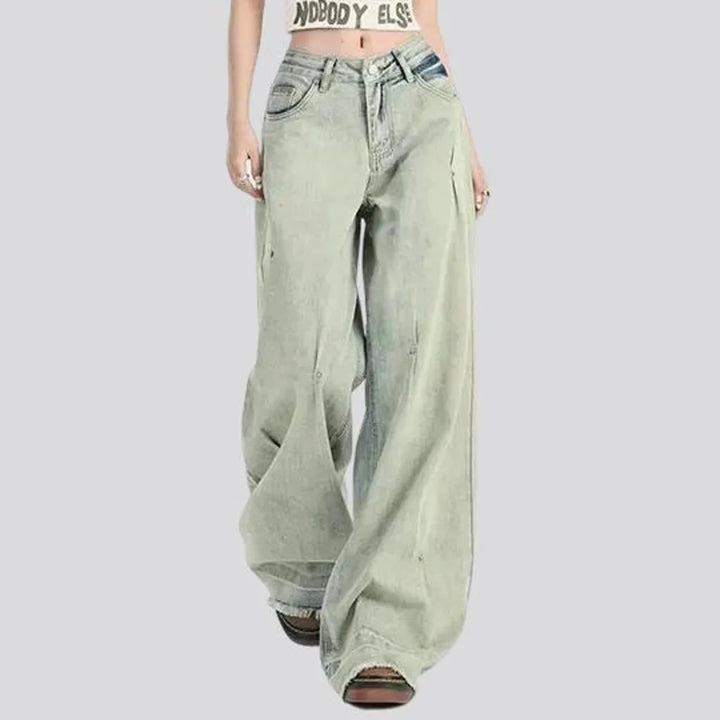 Aged pattern baggy fit women's jeans