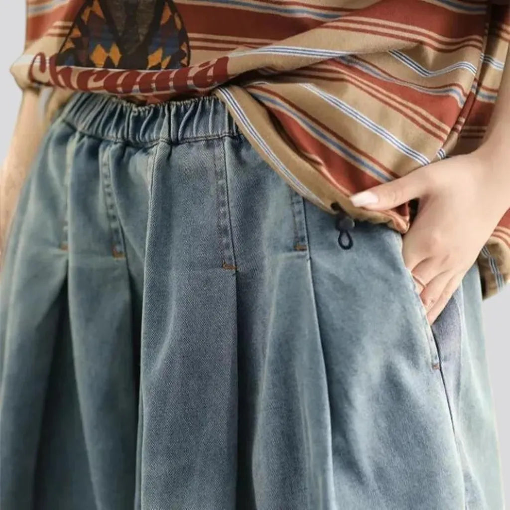 Pleated-waistline denim skirt
 for women