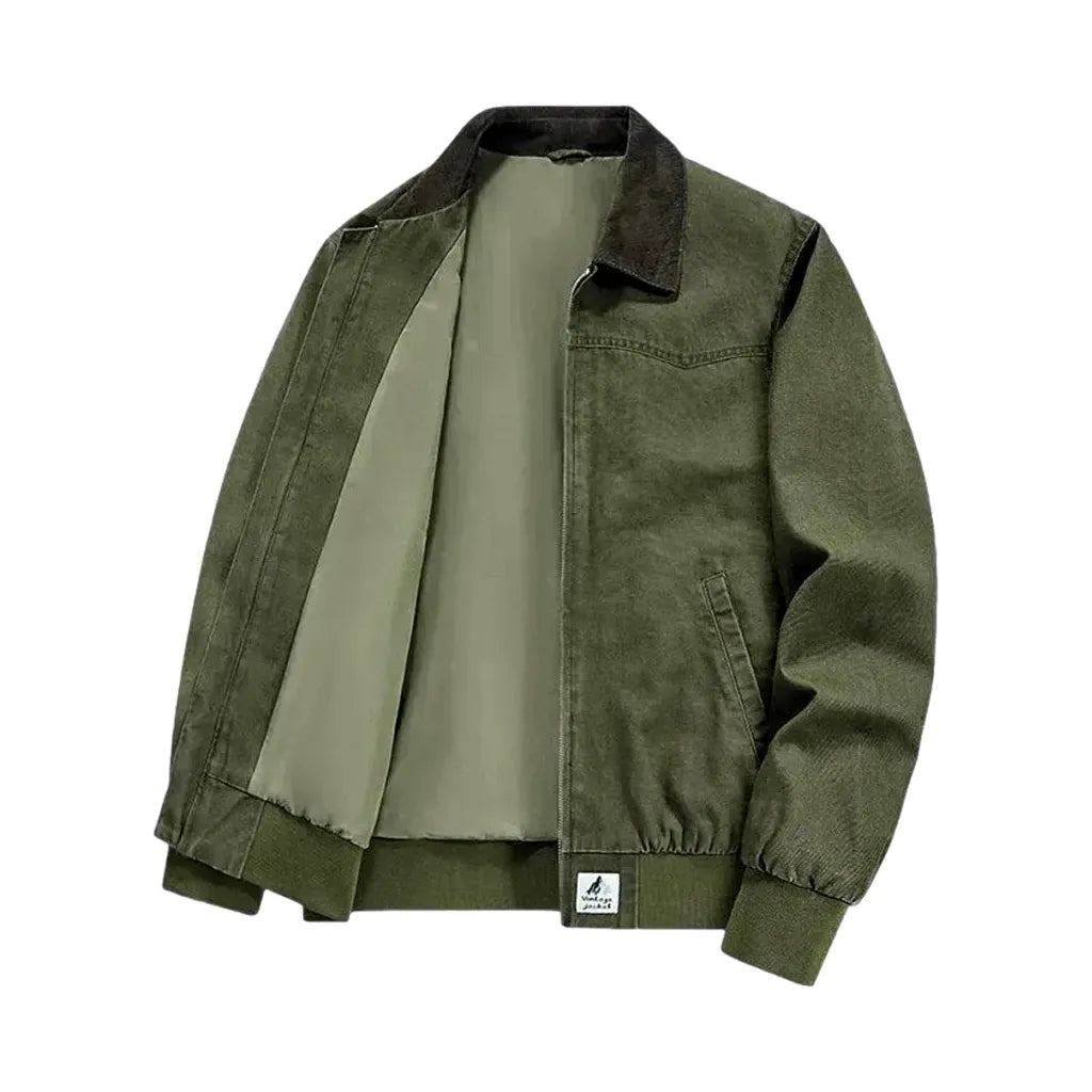 Colorful and Relaxed Jean Bomber Jacket for Men - Green