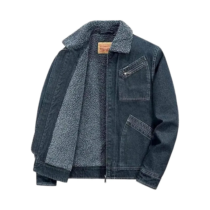 Stonewashed Men's Denim Jacket - Dark Blue