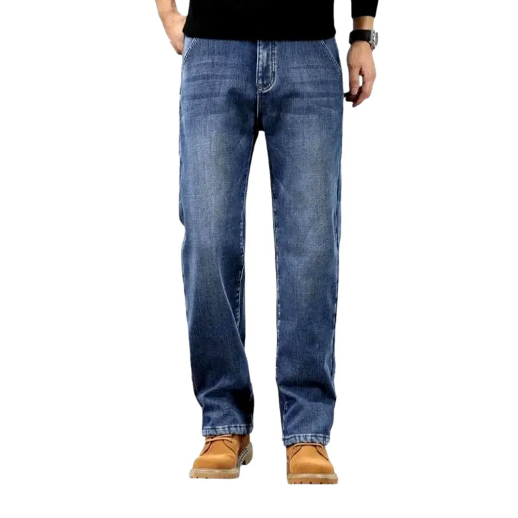 Straight Fit Dark Faded Men's Jeans - Blue