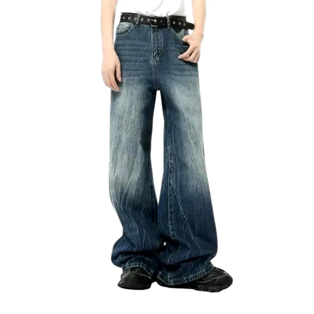 Stonewashed Wide Fit 90s Men's Jeans - Blue