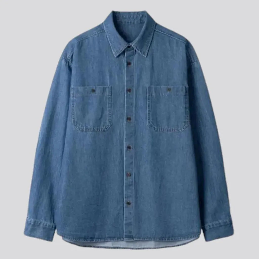 Medium wash chambray men's jean shirt