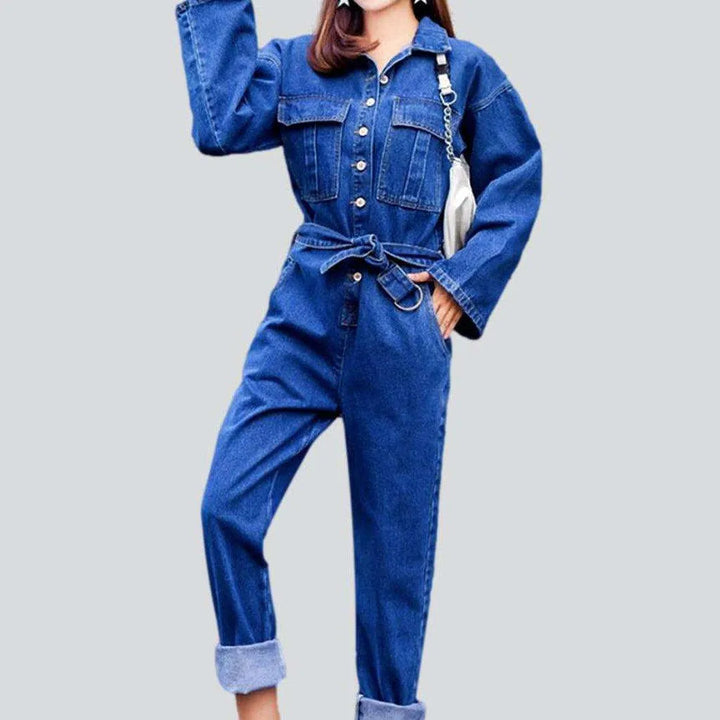 Trendy loose fitting denim jumpsuit for ladies