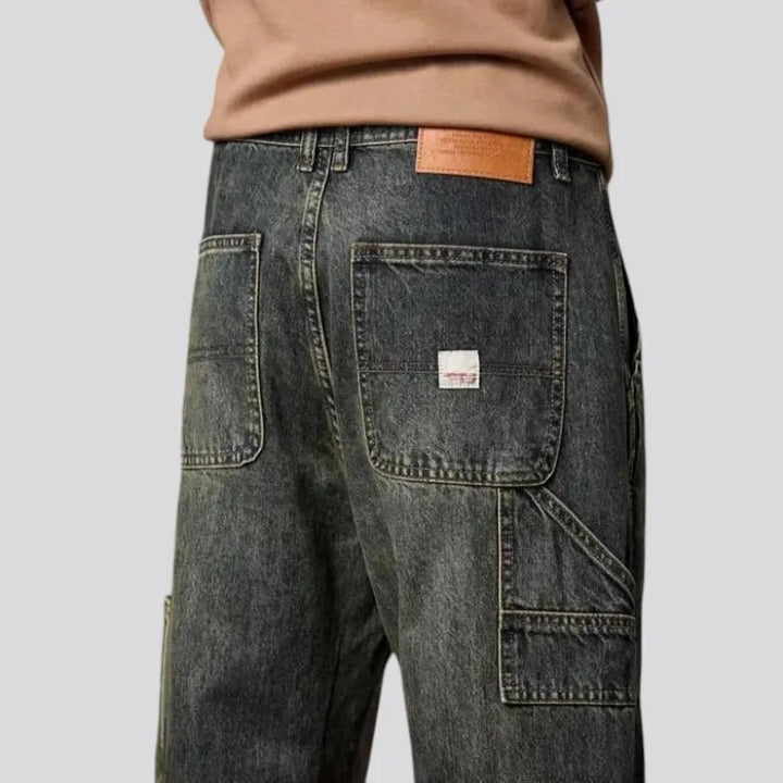 Mid-waist loose-fit faded wash men's jeans