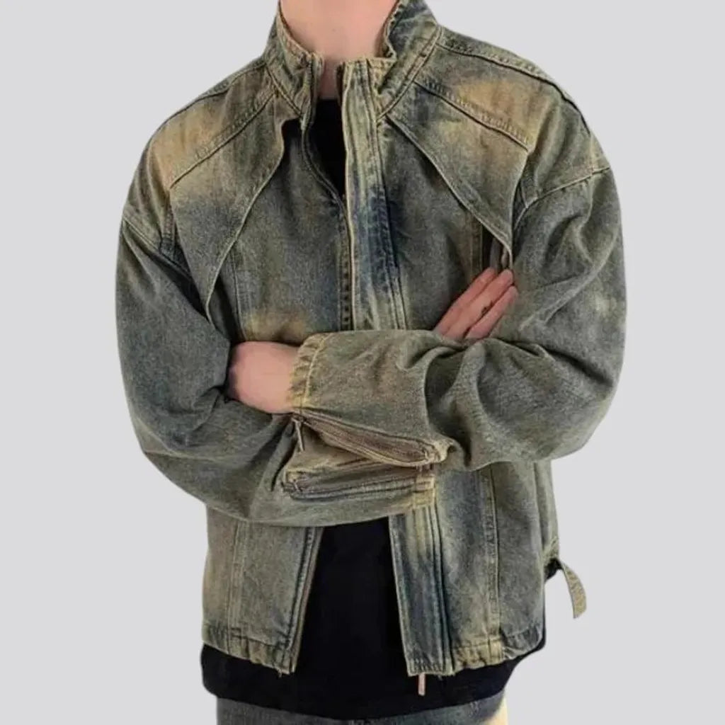 Sanded vintage style men's denim jacket