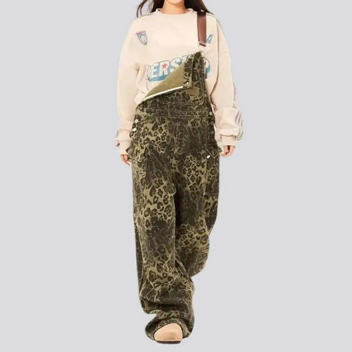 Y2k leopard-print jean jumpsuit
 for ladies