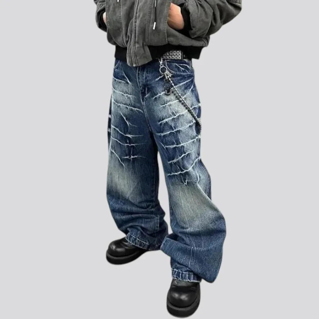 Boho style baggy-leg faded men's jeans