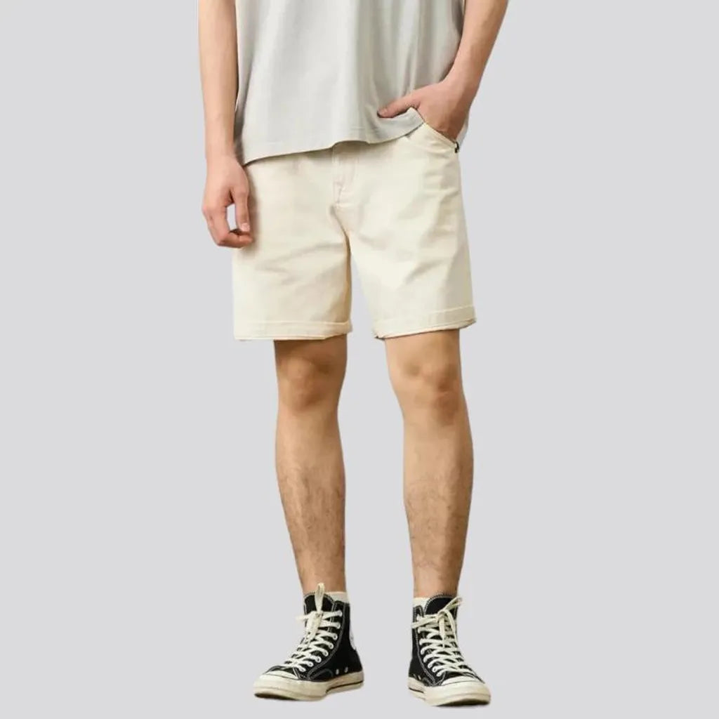 baggy, monochrome, 10.5oz, high-waist, zipper-button, diagonal-pockets, men's shorts | Jeans4you.shop